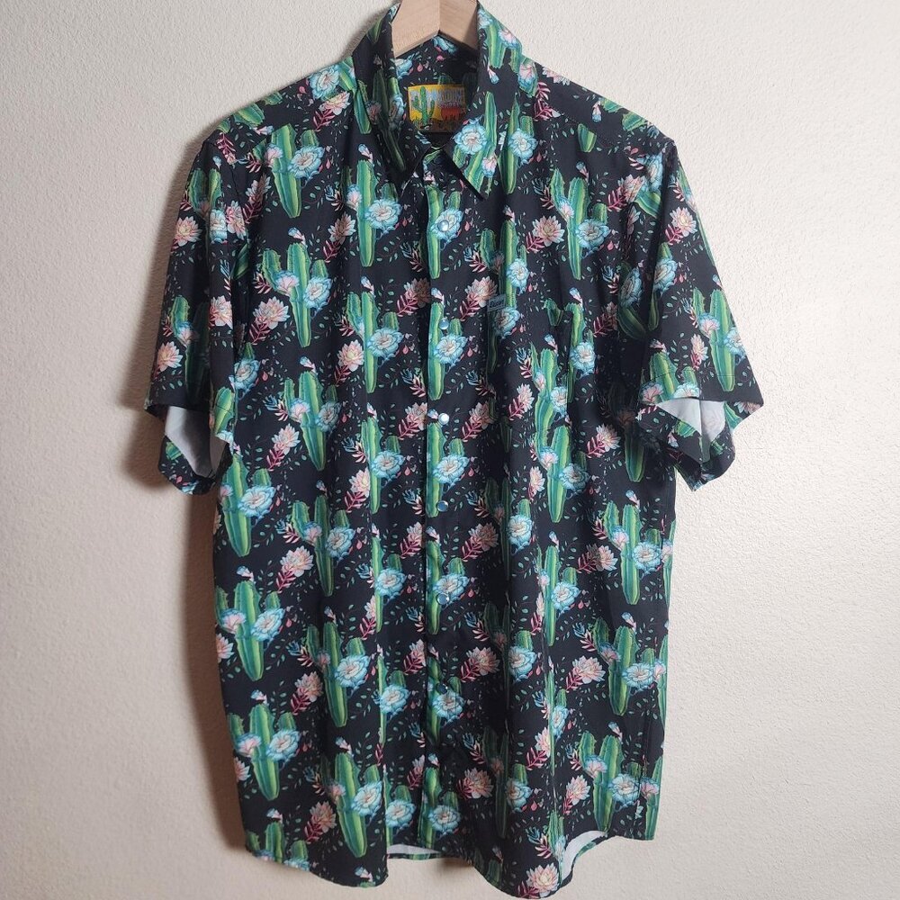 Dixxon Shirt Mens Large Black Cactus Floral Good Time Charlie Pearl Snap